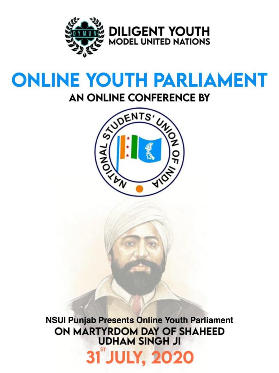 DaamanB's tweet photo. Shaheed Udham Singh ji played a pivotal role in our freedom struggle. NSUI Punjab, in a humble effort, is organizing 'Online Youth Parliament' to commemorate great martyr's legacy, on July 31. Be a part of this invigorating exchange of ideas and history @AkshaySharmaOrg @nsui https://t.co/kNseylbnlH