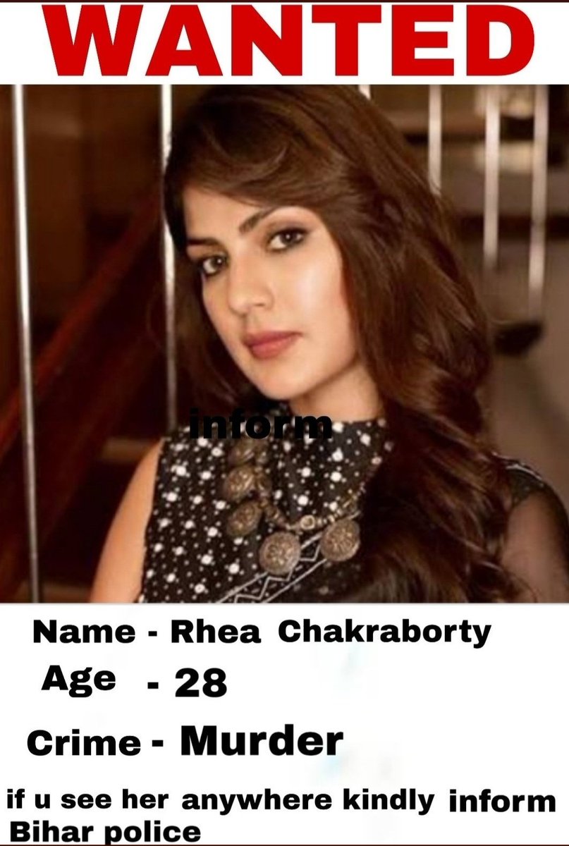 SwetaSi59784939's tweet photo. Any information
Please inform Bihar Police #SSRMurderer #RheaChakraborthy https://t.co/kf6tDUHY0e