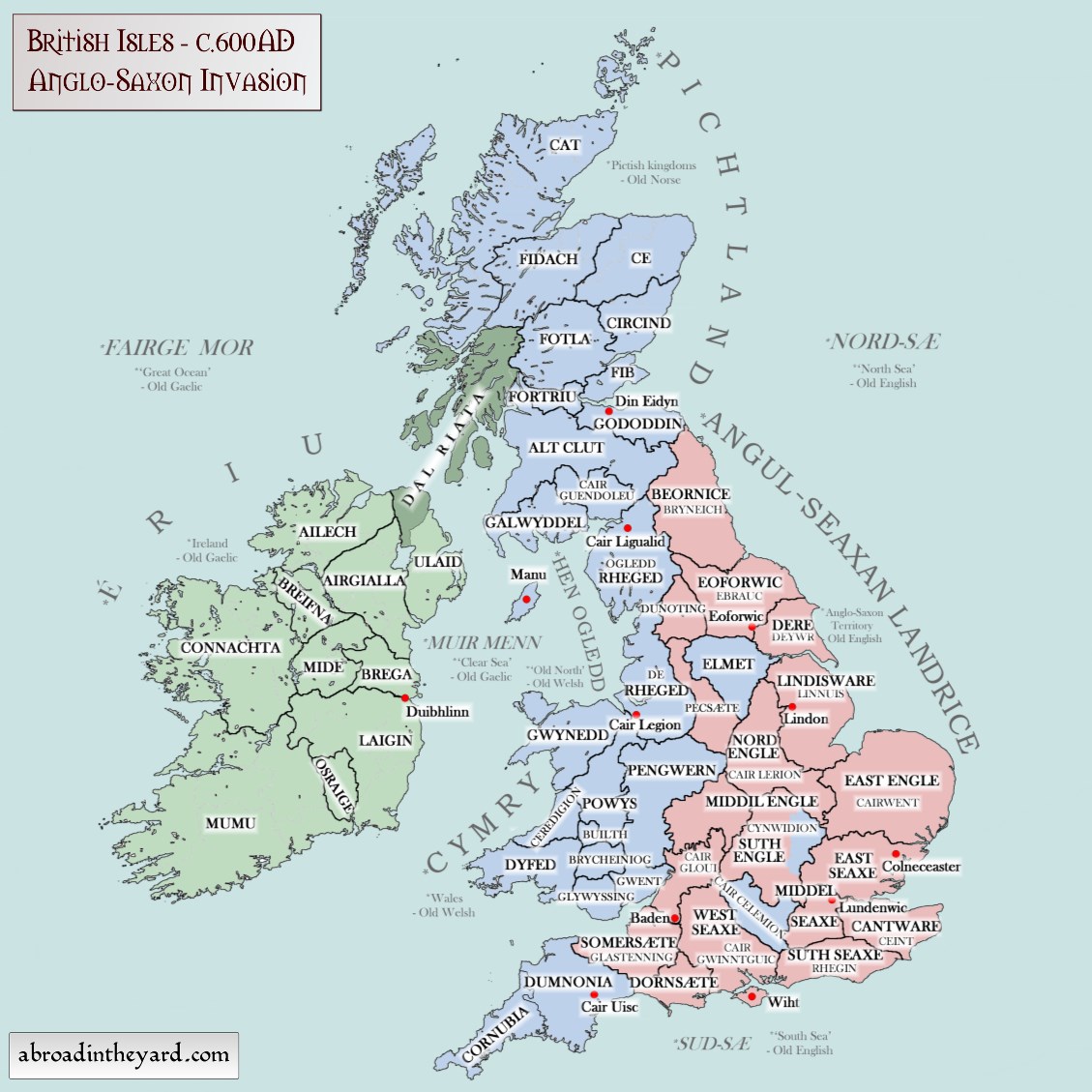 The invading Anglo-Saxons pushed the Celts to the west of Britain, in what became an annexed land we now, somewhat ironically, call "Wales." Worse still, Walha(z) took on the meaning not just of foreigner but of 'the other' in Old English, and even 'slave.'