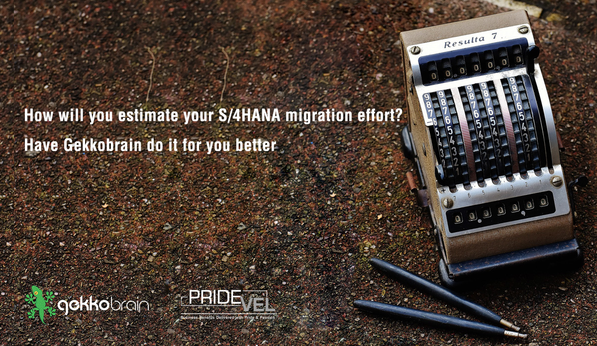 PrideVel's tweet photo. Estimating S/4HANA migration effort can be tricky if not using the right tools. Have @gekkobrain do it for you automatically. Get in touch https://t.co/HQwV4b3B19 @ASUG365 @SAPCommunity #SAP https://t.co/shYJUXSDLJ