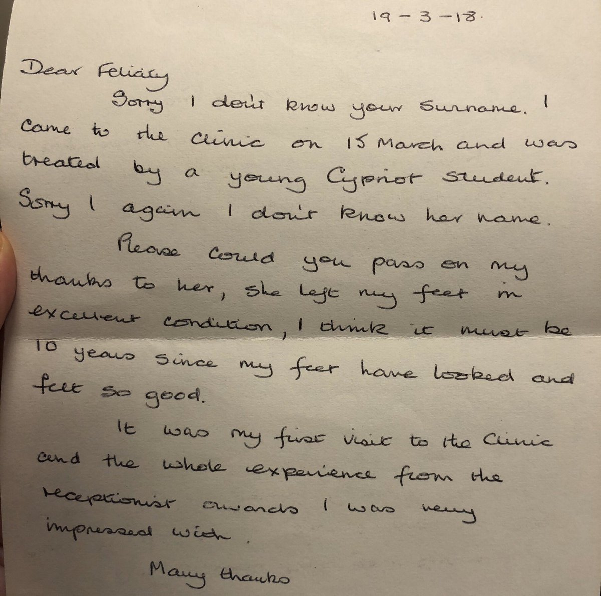 We were clearing out our office this week & we found this letter from a patient (2018). A lovely handwritten compliment to our Podiatrist, Podiatry student & receptionist! Huge thanks to Wendy & Lorraine, receptionists at Kidbrooke, for being such an amazing part of our team 🙌
