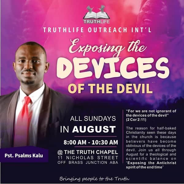 truthlifeoi's tweet photo. "Lest Satan should get an advantage of us: for we are not ignorant of his devices." 2 Cor 2:11 (KJV)
Join us every Sunday starting this Sunday, 2nd August, 2020 at the Chapel for a theological and scientific balance on the Antichrist spirit of the end times.
#truthlife https://t.co/BUTN4JrkAY