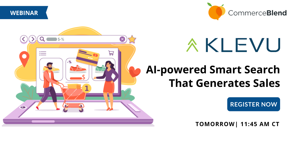 CommerceBlend's tweet photo. Join us for a virtual 'Lunch and Learn' with experts from the Klevu team. They provide online retailers a search technology that connects shoppers to the exact products they are looking for!
 
Register Now: https://t.co/jMC1fm7x6L https://t.co/S0kSurB49r