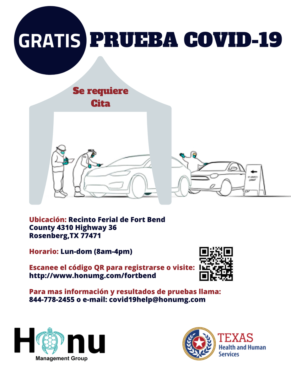 FREE Covid-19 Testing at the Fort Bend County Fairgrounds! Click on the flyer for more information and to pre-register!