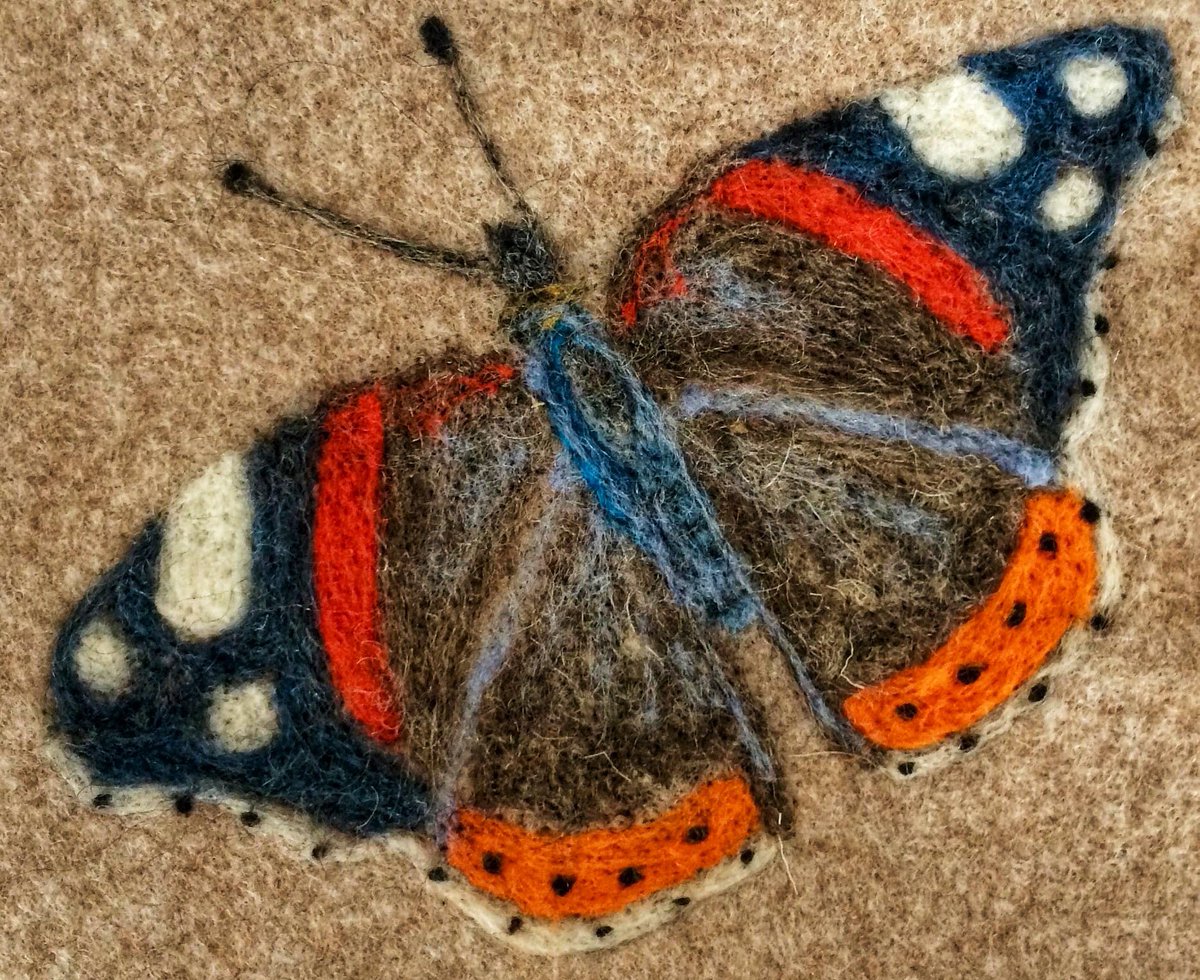 MyArtshack's tweet photo. First share from the fabulous work submitted for our collaborative piece ‘Social Butterflies’ which will be exhibited at @Weston_Park in September.
Red Admiral by Anne Wheeler. Felted wool.
#art #Collaborativeart #museumschallenge #lockdownart #artmatters #artforhealth https://t.co/lOpkQHDdIu