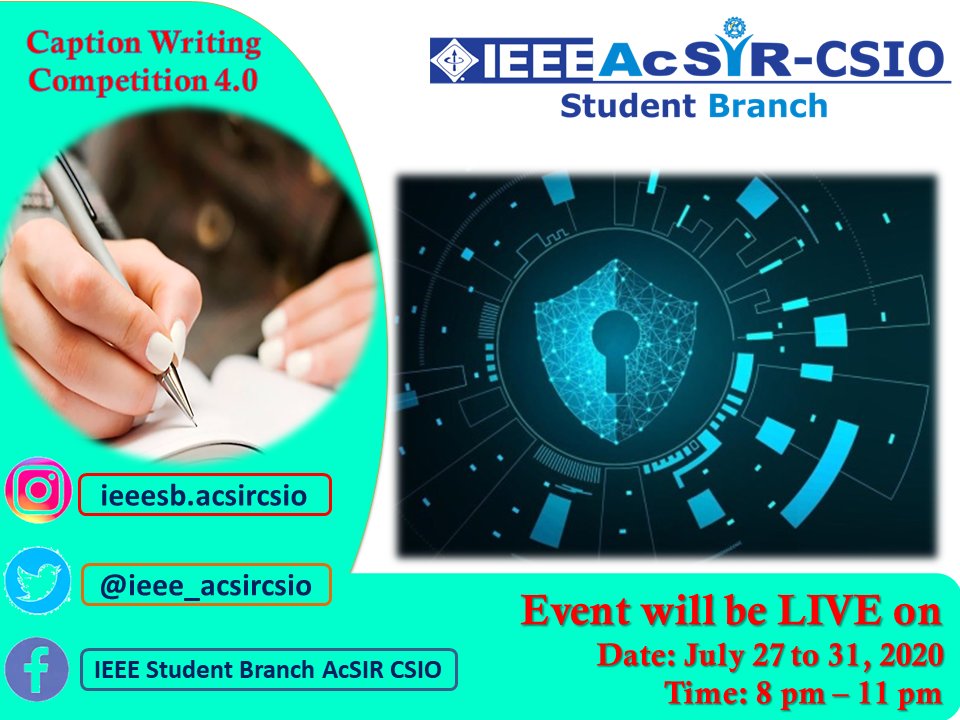 ieee_acsircsio's tweet image. Important Instructions:
Follow us on our Facebook/Instagram/Twitter 
Short captions.
No restriction in the participation anyone can participate any number of times. 
#IEEE #AcSIRCSIO #CSIO #WritingCommunity #writerslift #caption #Science #Technologies #ideas #IEEEWIE