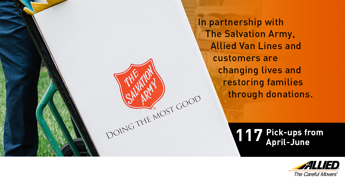 alliedvl's tweet photo. In partnership with the Salvation Army and through donations from our customers, Allied is changing lives and help restore families. Learn more about how you can help families. https://t.co/sMqwR6plu6 #AlliedVanLines #SalvationArmy https://t.co/cIc5VRj4fg