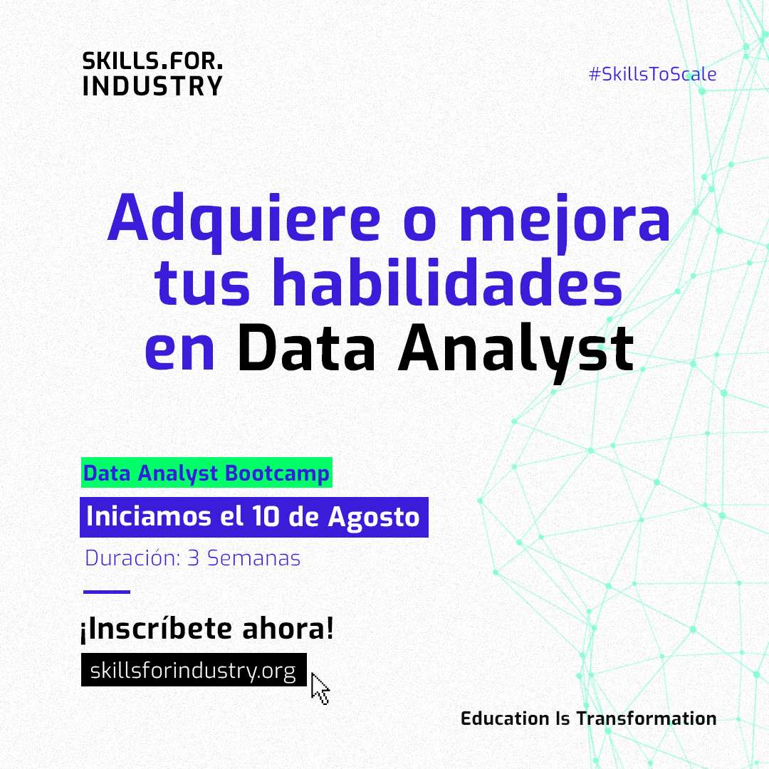 skillstech_'s tweet photo. ¡Ya casi arrancamos! Inscríbete hoy en nuestro #DataAnalyst Bootcamp y domina los fundamentos de la manipulación de Datos. Inscríbete en https://t.co/ITo26rJMdG
#upskill #reskill #skillsforindustry #skillstoscale #educationistransformation #python #sql #tableau https://t.co/tRyHFSp2xA