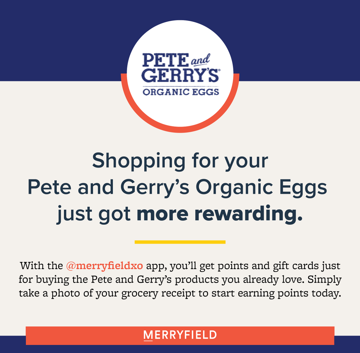peteandgerrys's tweet photo. Our organic eggs are now featured in @merryfieldxo's new rewards app, along with a collective of other clean label brands dedicated to producing responsible, sustainable, better-for-you food! Explore the app here: https://t.co/t0a90PZfy2 #shopcleangetrewarded https://t.co/qEu5ZOKNrz