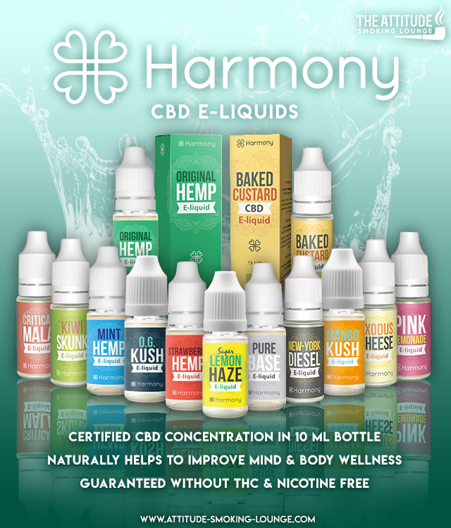 AttitudeSmoking's tweet photo. Harmony CBD E-liquids. Natural way to improve your wellness.
Worldwide shipping.
Check our the full range at:

 https://t.co/ixDulB9zvp

#harmonycbd #harmonyhemp #cbd #cbdproducts #cbdlife #cbdhealth #theattitudesmokinglounge #smokinglounge #headshop https://t.co/AufMNFbJtG