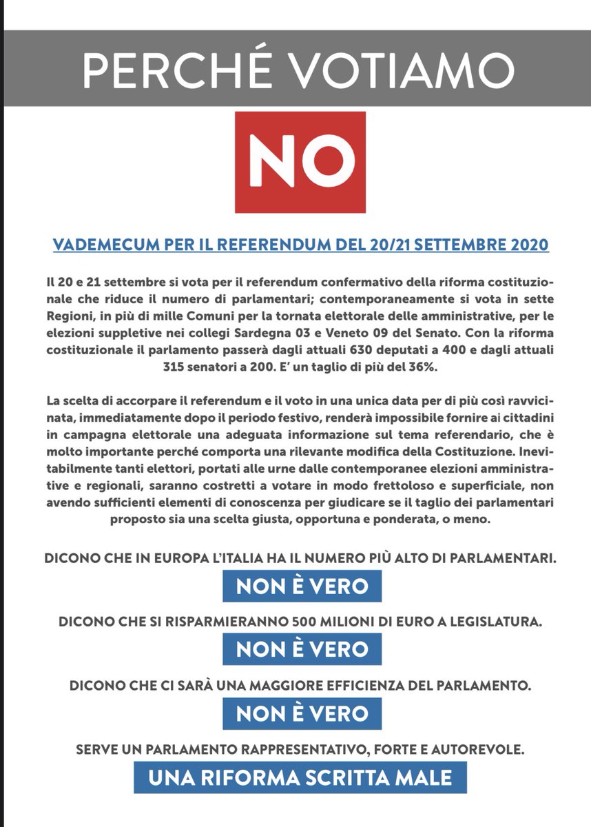 NOI VOTEREMO NO!

Il 20 e 21 settembre si vota per il referendum confermativo della riforma costituzionale che riduce il numero di parlamentari; contemporaneamente si vota in sette Regioni, in più di mille Comuni. 

#iorestoacasa #unitimalontani
#maipiufascismi #restiamoumani