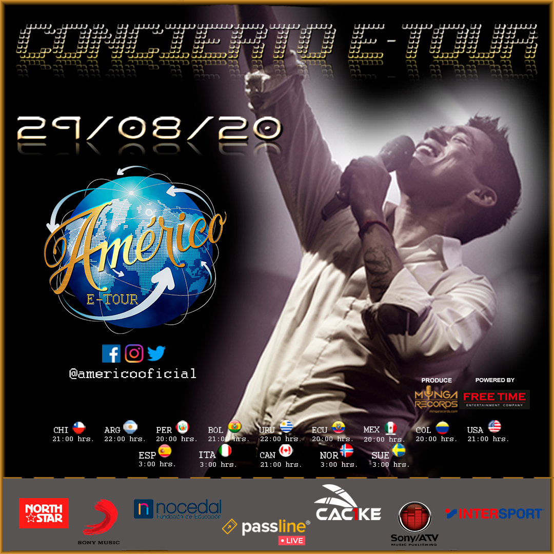 SonyMusicChile's tweet photo. ¡Tu plan para este 29 de agosto es E-TOUR!✨🕺
Prepárate para bailar, cantar y disfrutar de este concierto junto a @AmericoOficial, además de apoyar la causa de @FundNocedal  💕
Compra tu ticket ahora 👉https://t.co/vpeS6zmZlZ https://t.co/mpN5Rw6GZn