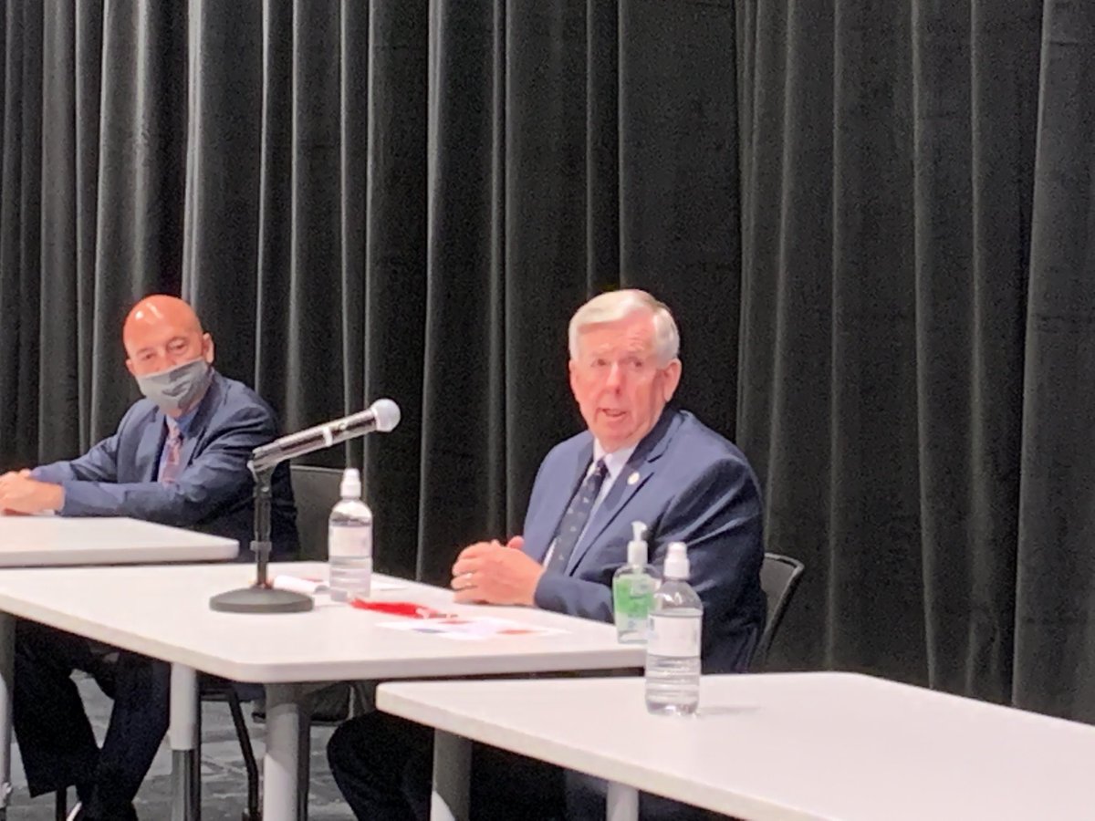 Missouri Governor Mike Parson is meeting  with ten  area superintendents to discuss back to school plans. The session just got underway in the auditorium at North Kansas City High School. @KMBC9
