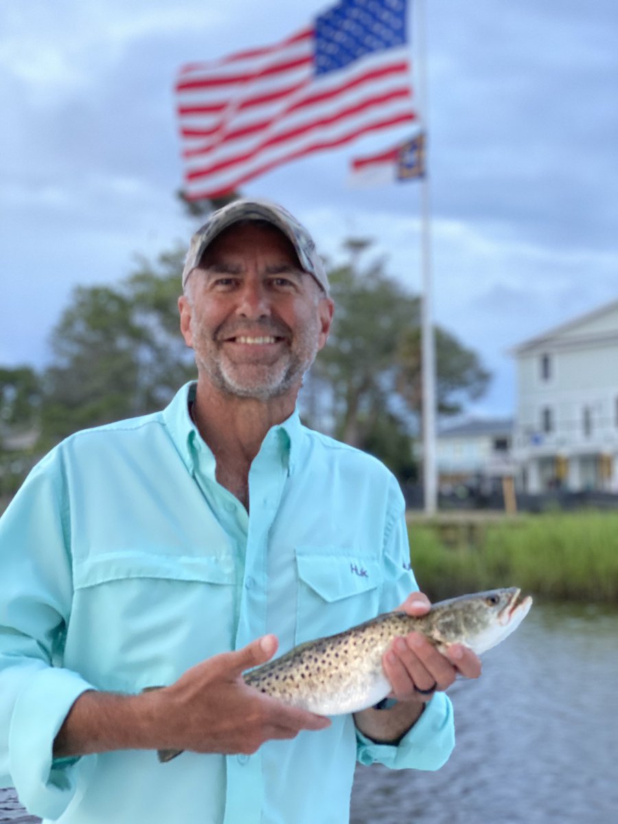 I caught this nice sea trout weeks ago right by this beautiful, giant American Flag but held off posting it because I was sworn to secrecy on the location by the boat’s owner. But the fish and the flag together are too cool not to share so here it is.