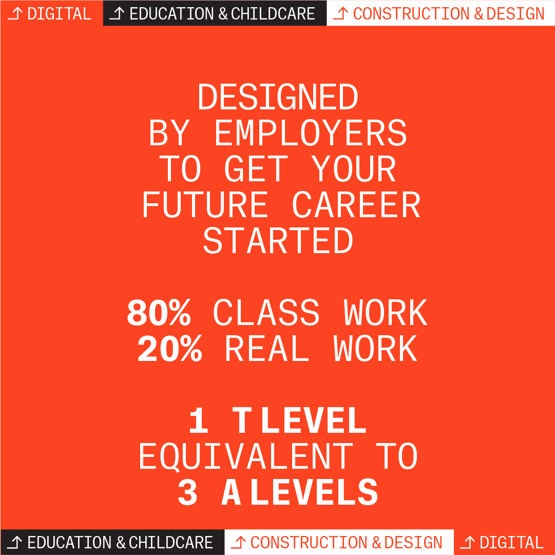 educationgovuk's tweet photo. T Levels. 
Post-GCSE courses that put the focus on the future.
Co-created by leading businesses to build skills for 21st century careers.
Starts September 2020.
Find out more about @TLevels_govuk at https://t.co/7tpZuM6g3Y 
#TLevels https://t.co/dKuSCoKeNp