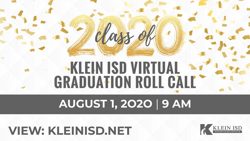 KleinHigh's tweet photo. Don't forget! This Saturday, August 1st is the Klein ISD Class of 2020 Virtual Roll Call! 🎓🎉

Read about it here: https://t.co/M8CLQTUQTo https://t.co/qq0Ra0dk6n