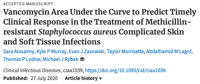 🆕 in #CID, <a href="/SIDPharm/">SIDP</a> member collaboration to evaluate the association between vancomycin AUC and clinical outcomes in MRSA cSSTIs 🦠

Target-AUC attainment was independently associated with increased odds of timely clinical success
  
Full article: doi.org/10.1093/cid/ci…