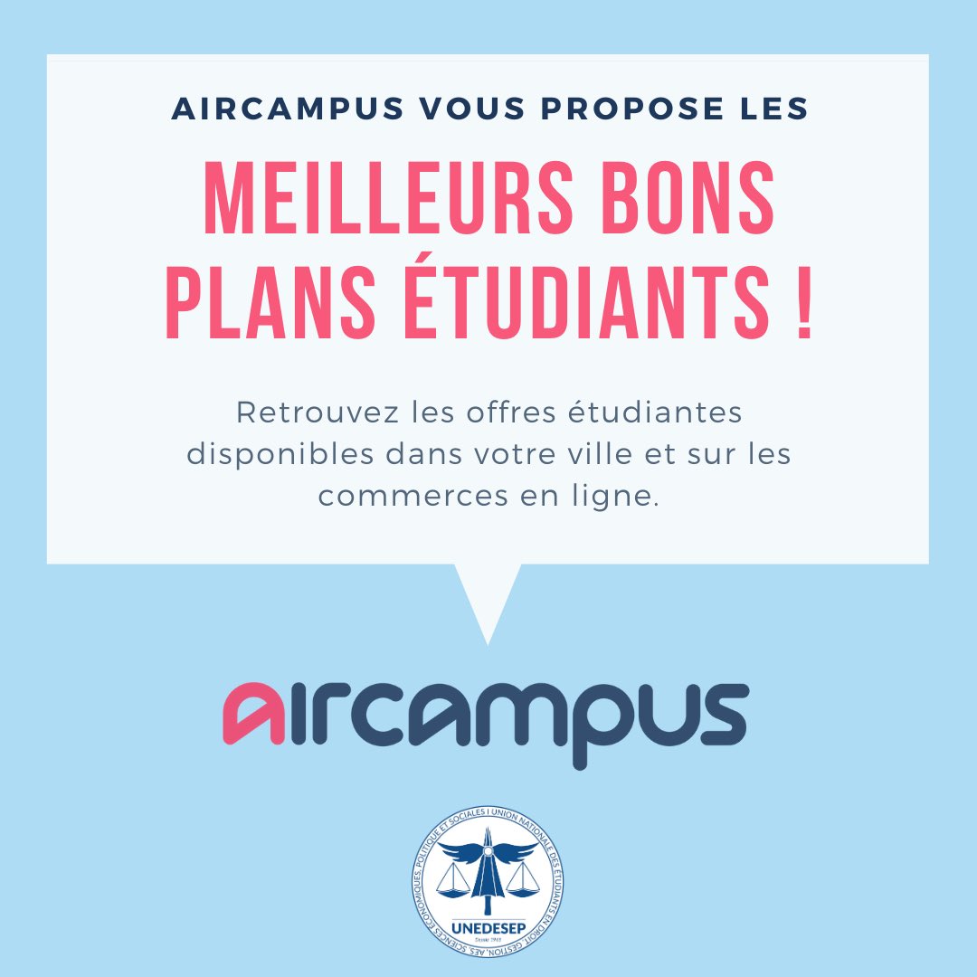 [PARTENARIAT]

➡️ Notre partenaire @aircampus_co vous propose de retrouver tous les bons plans étudiants du moment ! 

➡ Découvrez-les ci-dessous : tinyurl.com/yb7sfaur