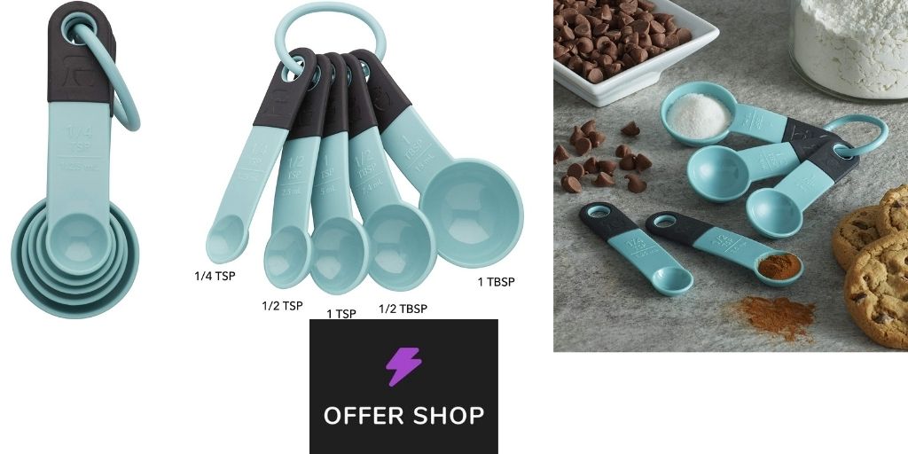 CookingHut's tweet photo. Check out this Amazon deal: KitchenAid KE057OHAQA Classic Measuring Spoons, Set of 5, Aqua Sky/Black by KitchenAid https://t.co/lUjIsuv5DO https://t.co/UhW1ifVYdi