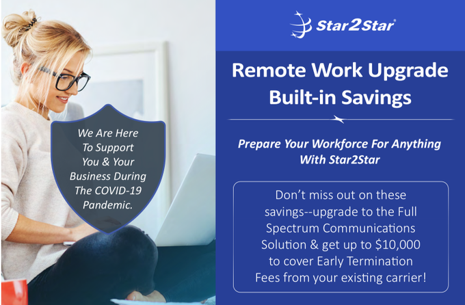 EvanKirstel's tweet photo. Prepare your #remoteworkforce for anything! Save big when you upgrade to 
@Star2Star's Full Spectrum #CommunicationsSolution with this incredible offer. Learn more: https://t.co/eg4xqiFVSf #remotework https://t.co/BCQtJ0XBeJ