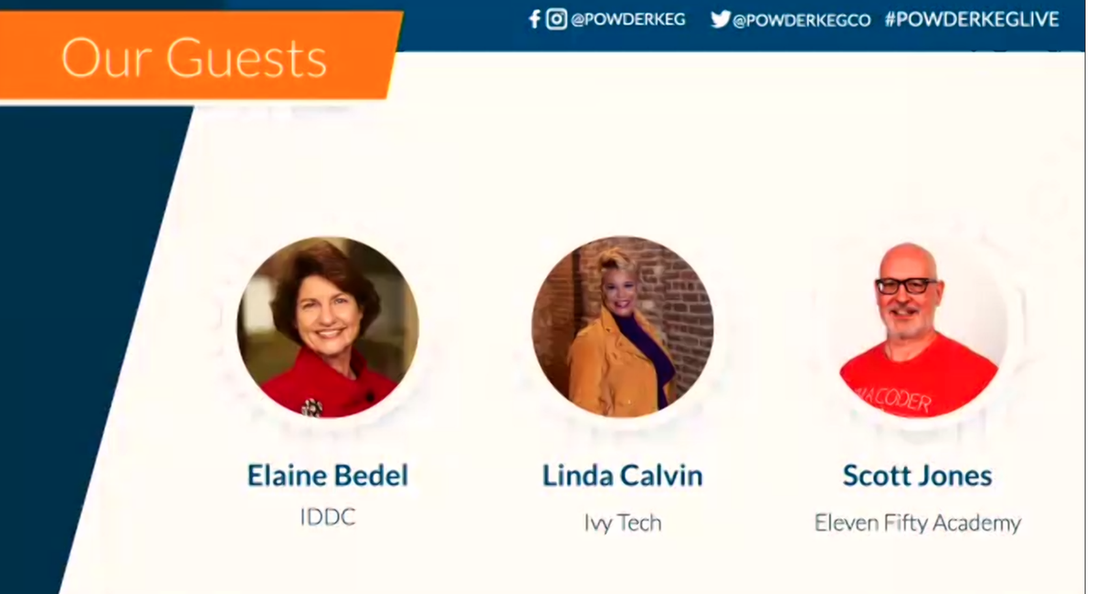 IndianaInnovate's tweet photo. Rockstar panel at @PowderkegCo Unvalley Indianapolis Tech Trends event today @ElaineBedel @IvyTechCC @lcalvin65 @elevenfifty @chachaman on why top tech talent should choose Indiana & telling our story. Great follow up to insights from @adeolonoh @MLanj and others! #PowderkegLive https://t.co/WbnfsFrGsQ