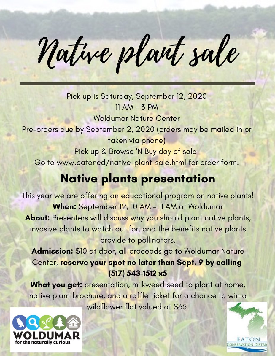 The much anticipated native plant sale with <a href="/Woldumar/">Woldumar</a> is almost here! We are now accepting pre-orders until September 2. See flyer for additional details. You can download an order form here: eatoncd.org/uploads/1/6/4/…