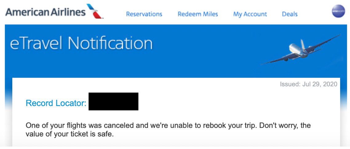 MarleyinDC's tweet photo. @repmorgan @AmericanAir Just our honeymoon flight to the Bahamas! And then the customer service rep told me I never received a cancellation email. https://t.co/V11Fcnwivm