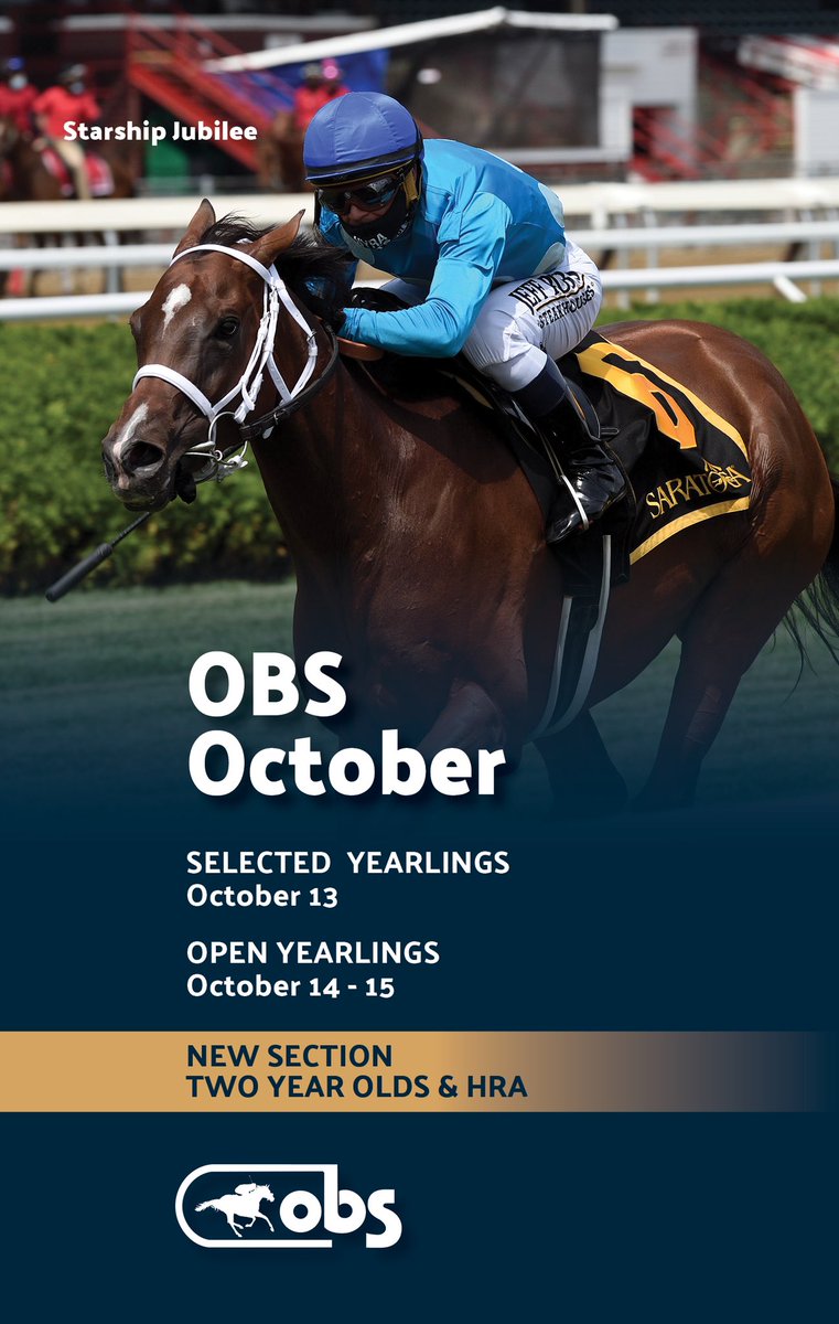OBSSales's tweet photo. Cover art for the October Sale has arrived!
The sale takes place October 13-15 and includes components for Selected Yearlings, Open Yearlings, Two Year Olds and Horses of Racing Age. Nomination and entry info here: https://t.co/7OP3co7aAM
#OBSOctober https://t.co/eozbOEm5xx