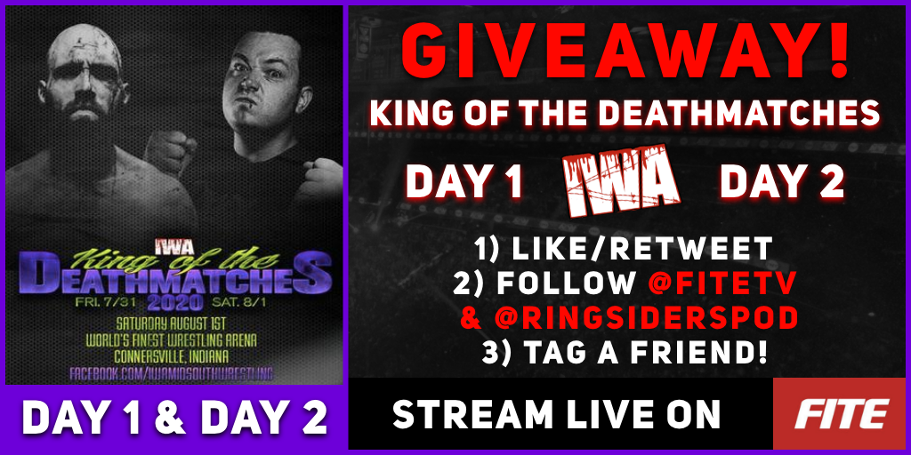 Ringsiders_'s tweet photo. 🩸 'IWA: KING OF THE DEATH MATCHES' GIVEAWAY! 🩸

❗️Like/RT
❗️Follow @FiteTV &amp; @RingsidersPod 
❗️Tell us your favourite death match EVER!

Feat a 'No Rope Barbed Wire Carribbean Spider Web Double Hell Deathmatch' 😱

Drawn: 31.07.20 12:30 PM GMT! 🔥

GOOD LUCK! https://t.co/cOwISoSVYn