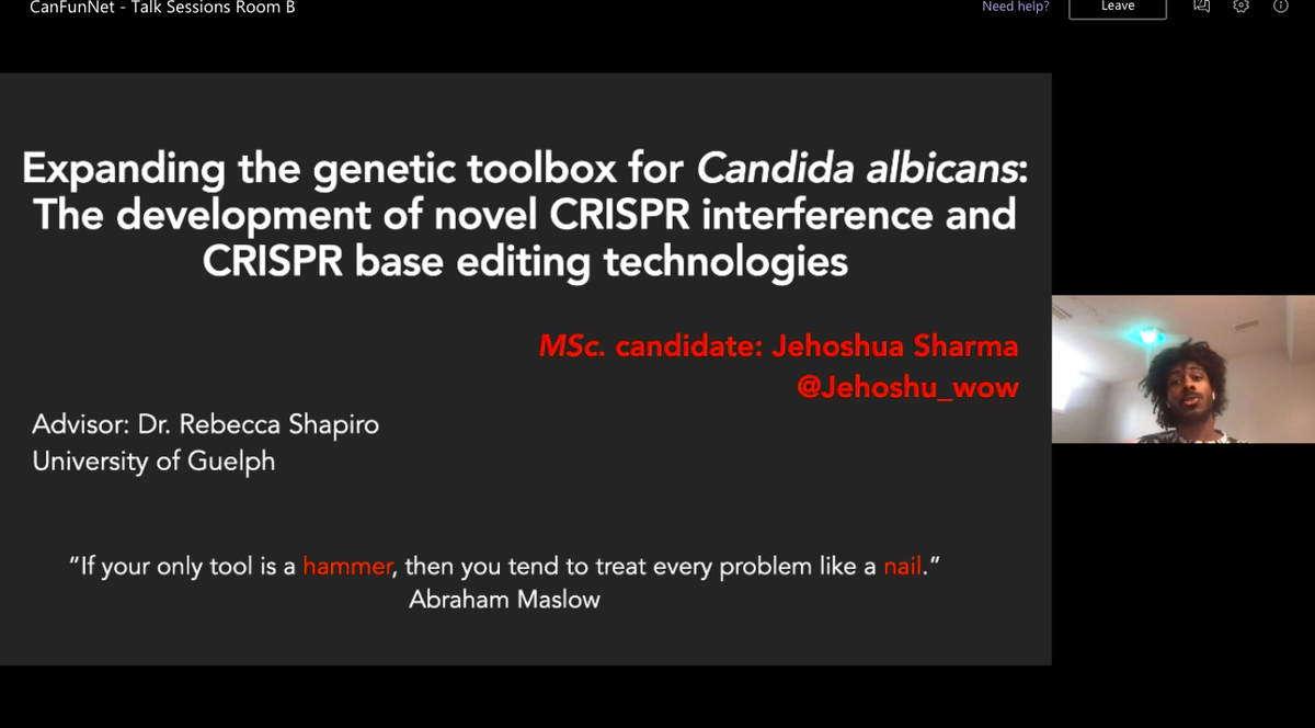grace_kim99's tweet photo. @Jehoshu_wow presenting on using CRISPR to expand the genetic toolbox for Candida albicans at #CanFunNet20! 🤩 @CanFunNet @ShapiroRebecca https://t.co/sYFFRkUtcf