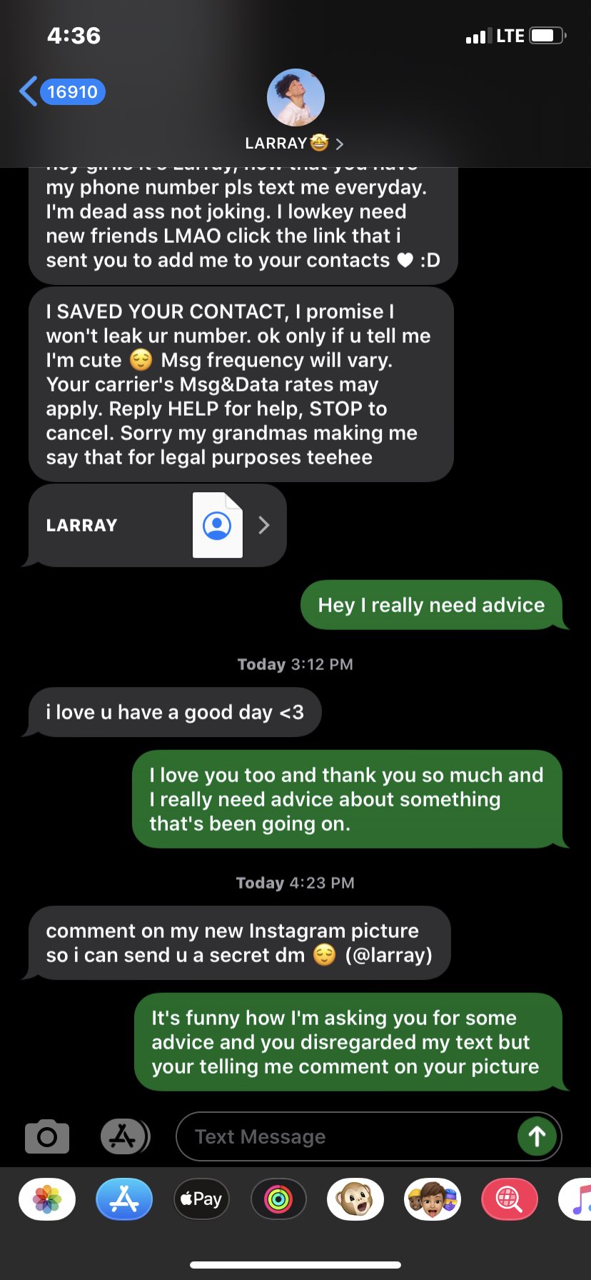 @larrayxo why are you promoting a number that ignores a message when I really wanted YOUR advice 💔 https://t.co/XffLWsSDMP