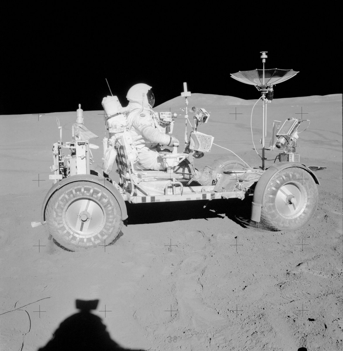 NASAMoon's tweet photo. 49 years ago #OTD, the Apollo 15 mission landed on the Moon with the first rover to visit another world, driven by a human. Today, we launched the @NASAPersevere rover to Mars, but it will be operated by a team on Earth. Amazing to see the progress of robotic exploration! https://t.co/0W43nibISm
