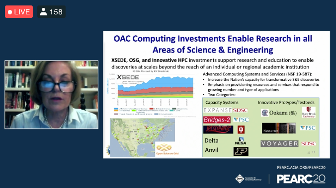 PEARC_Conf's tweet photo. Dr. Friedlander talks about the transition from larger systems to smaller systems, and the logic behind this change. #PEARC20 @NSF https://t.co/vt5BT0mIXB