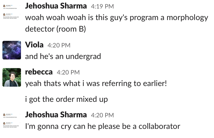 Jehoshu_wow's tweet photo. Also this was our lab slack when we saw @vanbettauer's presentation on algorithms that can detect C. albicans' morphology ❤️❤️ #CanFunNet20 https://t.co/YGpJIoIqET