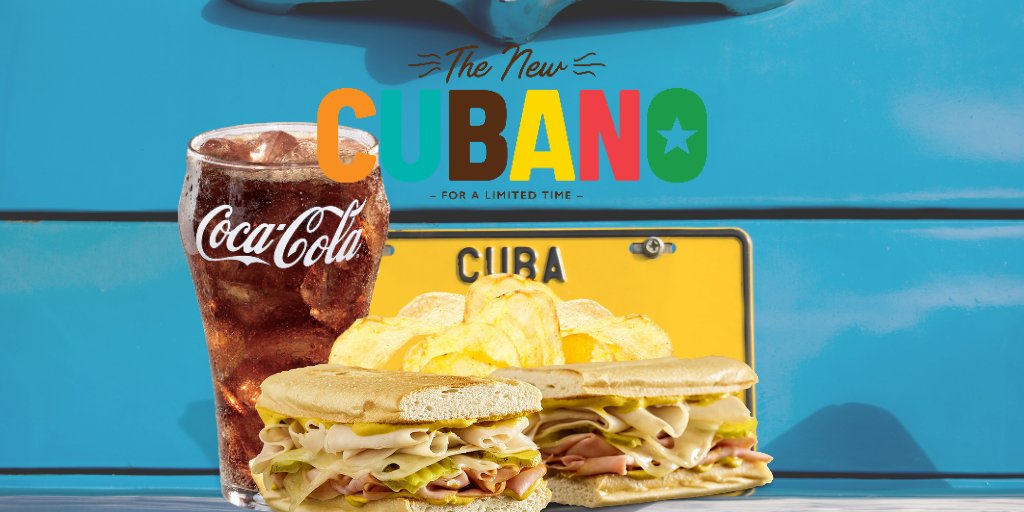 Quiznos's tweet photo. We wanna know, did you Cubano?
Oven Roasted Turkey, Ham, & Melted Swiss Cheese with Pickles & Yellow Mustard on Toasted & Pressed Cuban-Style White Bread with double meat and cheese.
Get yours at https://t.co/ucdFp9RRKS!
#cubano #sandwich #flavorexplosion #coke #lays #summerv https://t.co/0cfBVhjAdk