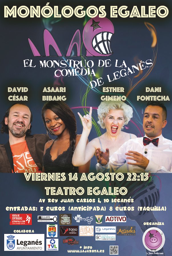 MonstruoComedia's tweet photo. Este año no tenemos Concurso del Monstruo de la Comedia, pero estaremos en Las Lunas del Egaleo de Leganés con una Edición Especial. Viernes 14 de agosto. Disfruta del humor de Esther Gimeno, Dani Fontecha, Asaari Bibang y David César. Entradas en https://t.co/D0XvNziCc5 https://t.co/QQvImi0Esc