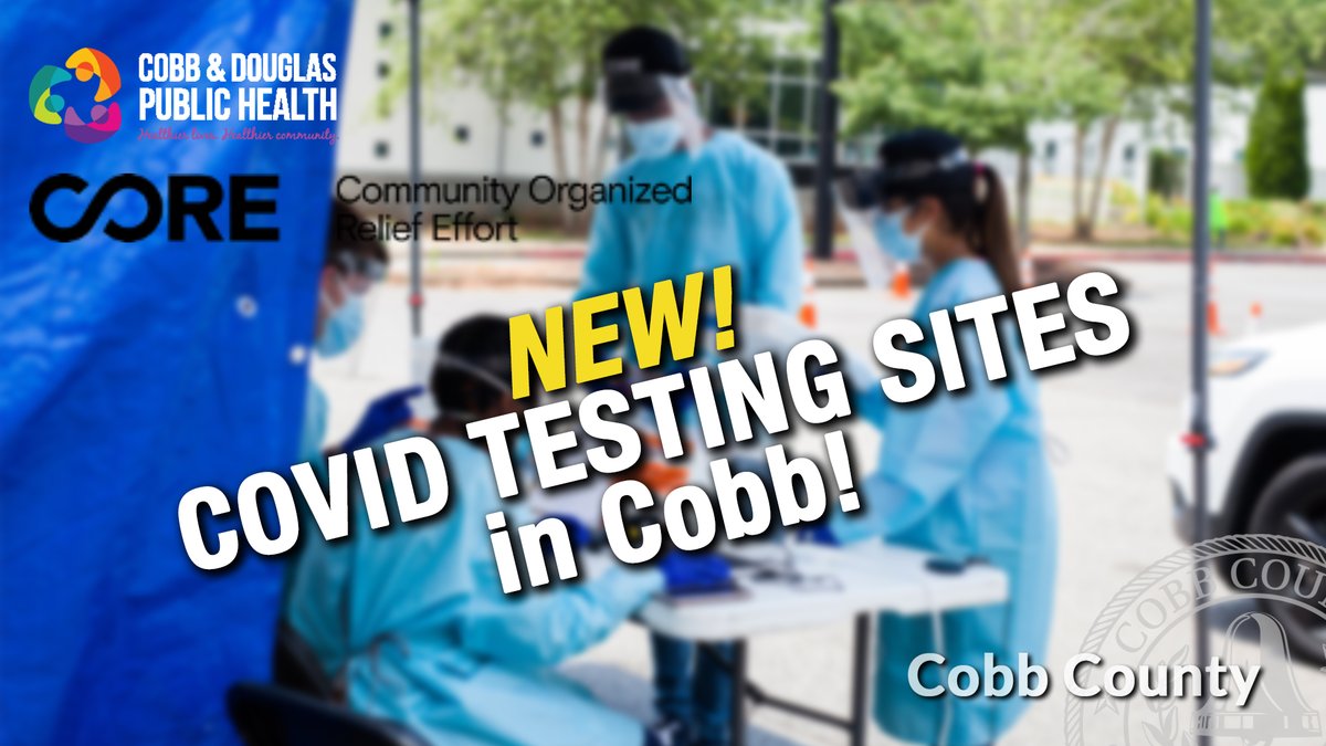 COVID TESTING EXPANDING IN COBB - Cobb and Douglas Public Health is partnering with CORE (Community Organized Relief Effort) to provide FREE testing in July and August.
FOR DETAILS AND LOCATIONS, VISIT: cobbcounty.org/communications…