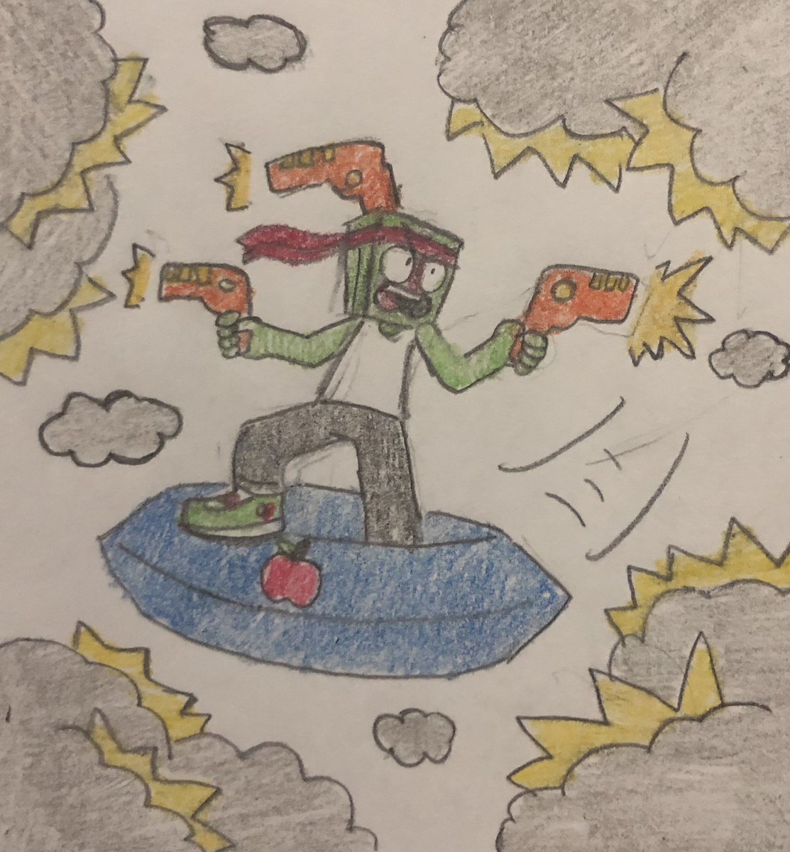 JJSponge120's tweet photo. OC July Day 30 - Action Scene
Adam takes action in today’s prompt! The apple juice box-headed guy refuses to back down. OC July was made by @nemolee_exe.
#OCJuly #OCJuly2020 #ActionScene #Movie #Film #Apple #AppleJuice #AppleJuiceBox #Explosions https://t.co/14v5DDFyQu