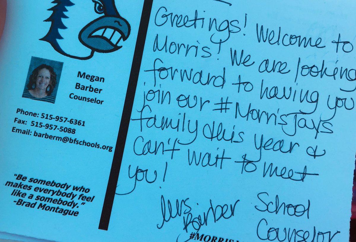 mbschcounselor's tweet photo. Looking forward to welcoming new Morris Elementary students to our #MorrisJays family! I can’t wait to meet each one of you!! 😊🤗🙌🏻 #awesomenessstartshere #relationshipsfirst #everythingelsesecond https://t.co/o0zOpzpk7Z