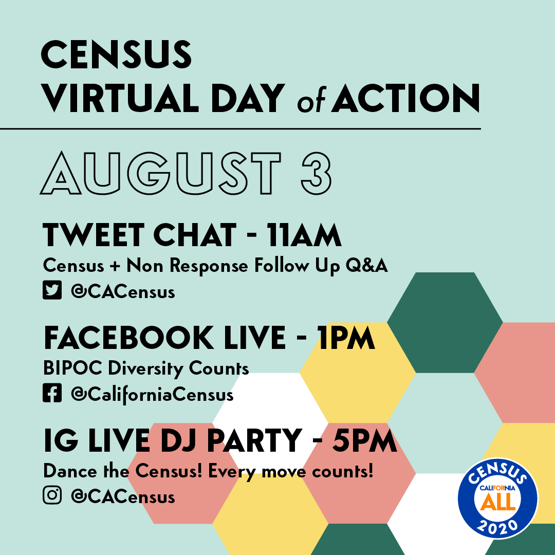 selacollab's tweet photo. Everyone must count in the #2020Census in order to ensure communities receive the support they need. Join @CACensus live on Facebook August 3 at 1pm for a collaborative conversation on how the Census includes people of all backgrounds. #CensusWeekofAction https://t.co/f9TltOei1O
