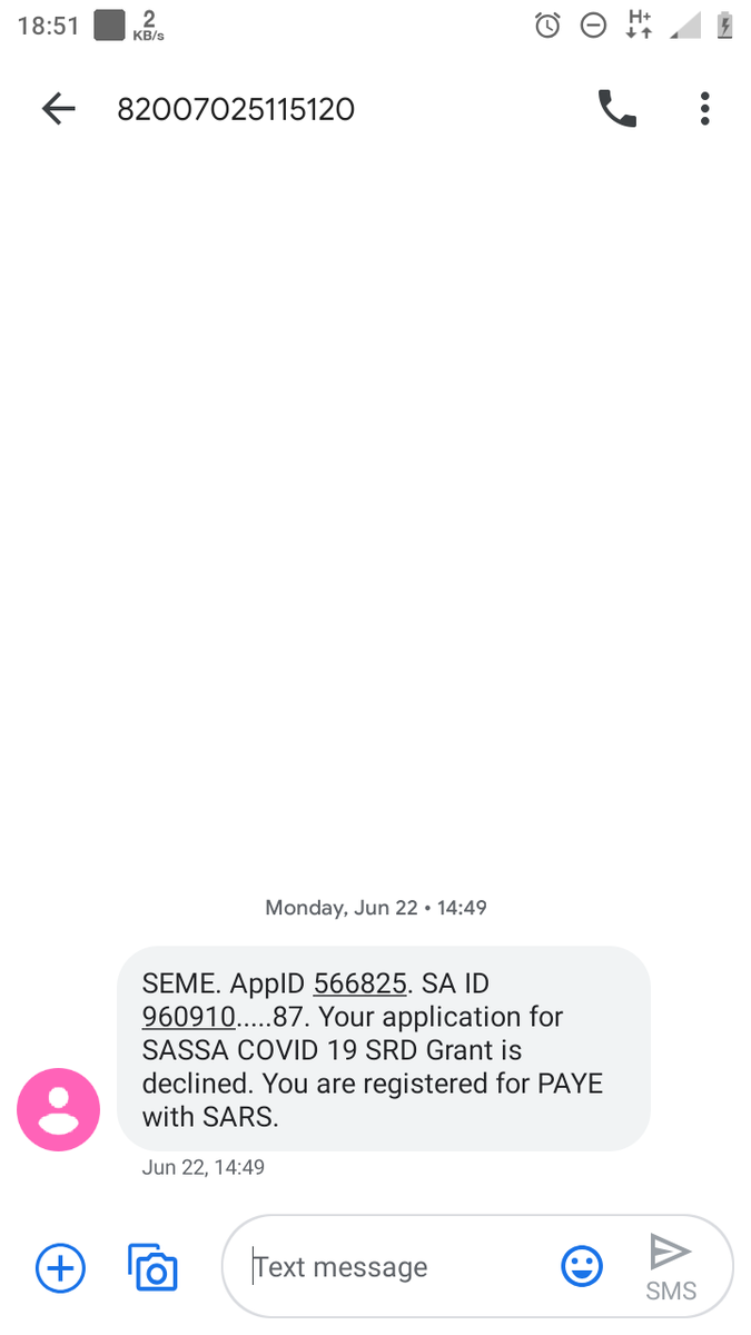 Semesphe2's tweet image. On  22 of June i got this message but I'm not receiving any income what should I do? I really need this money 😪 #ANCMustFall  #COVID19SA