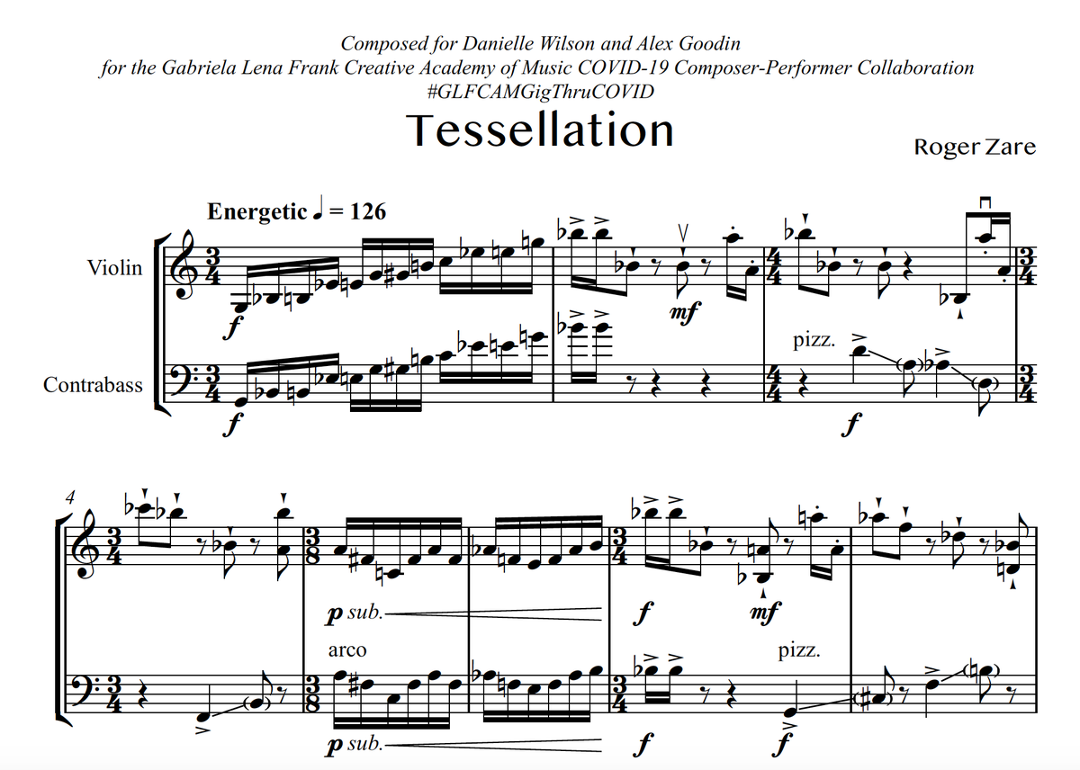 Virtual premiere of Tessellation for violin and bass by Danielle and Alex Goodin! youtu.be/QGNQoTu6lHw Huge thanks to <a href="/glfcamtweets/">GLFCAM</a> for making this possible #glfcamgigthrucovid
