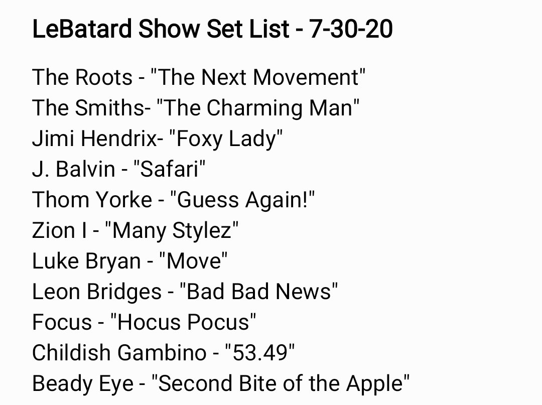 roybelly's tweet photo. Here is the set list for today's @LeBatardShow #DLSPlaylist https://t.co/QF5nnMtenQ