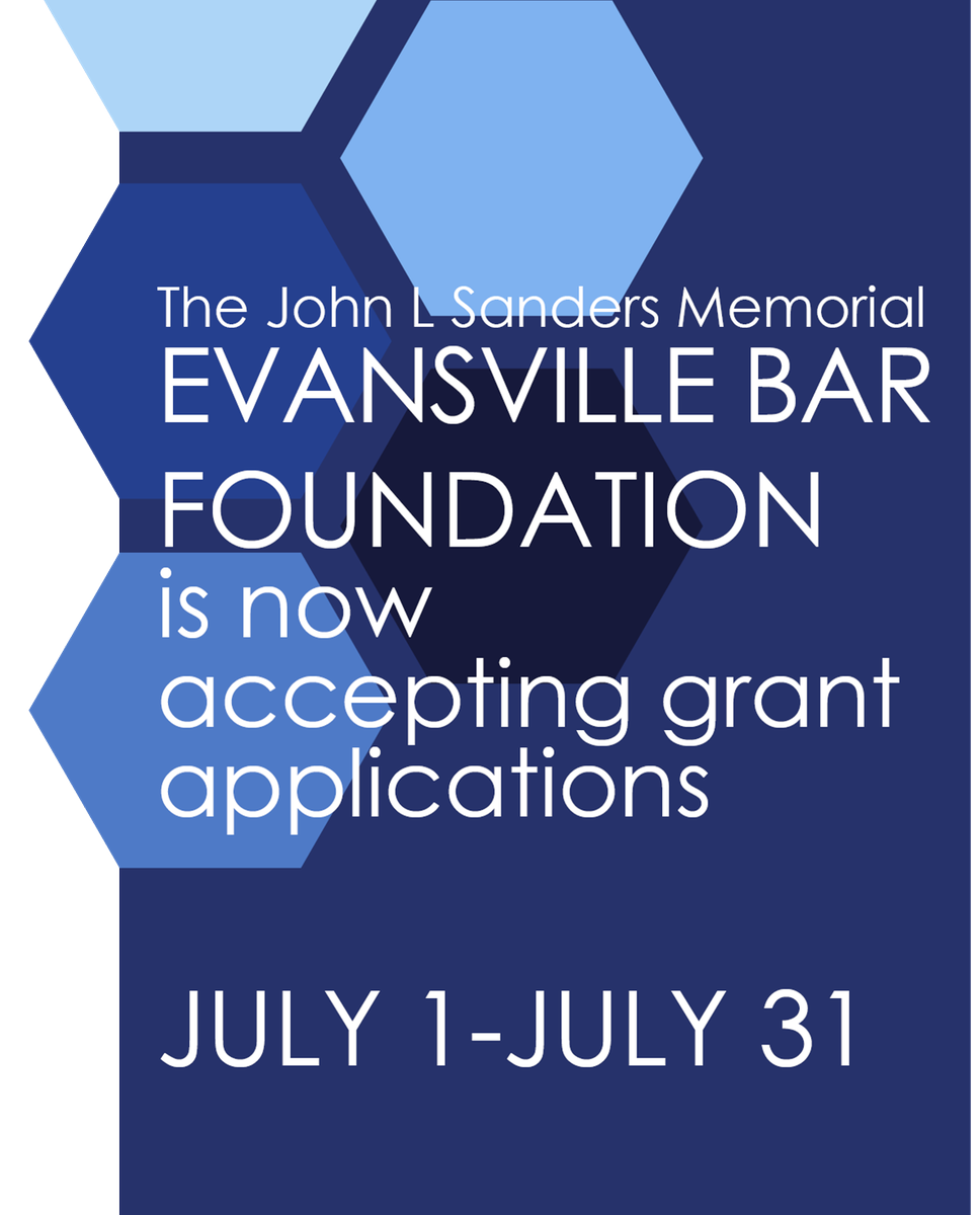 evvbar's tweet photo. DUE TOMORROW - Grant Applications for the John L. Sanders Memorial Evansville Bar Foundation are due tomorrow, July 31 before midnight. To apply, go tohttps://evvbar.org/foundation.aspx. https://t.co/laOWpWFZYi