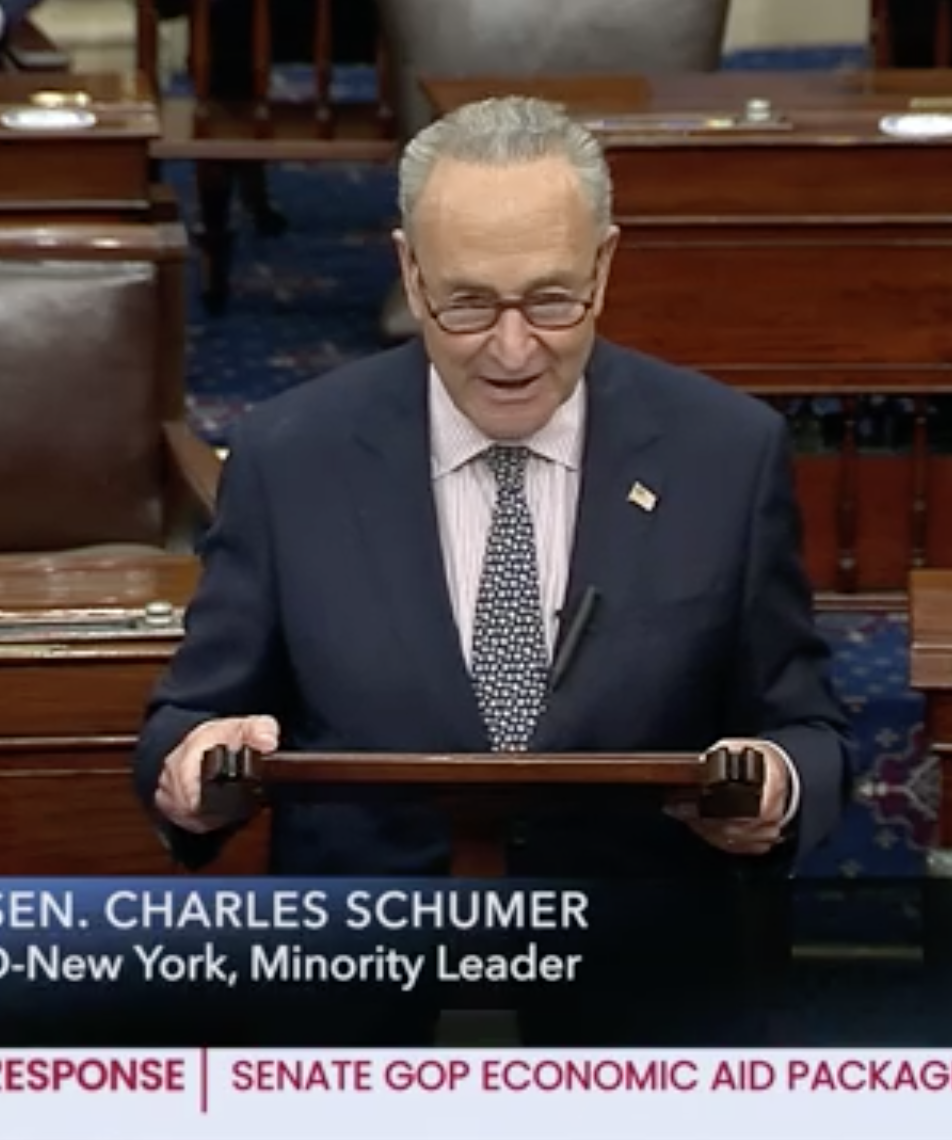 Screenshot of Senator Schumer speaking on the Senate floor.