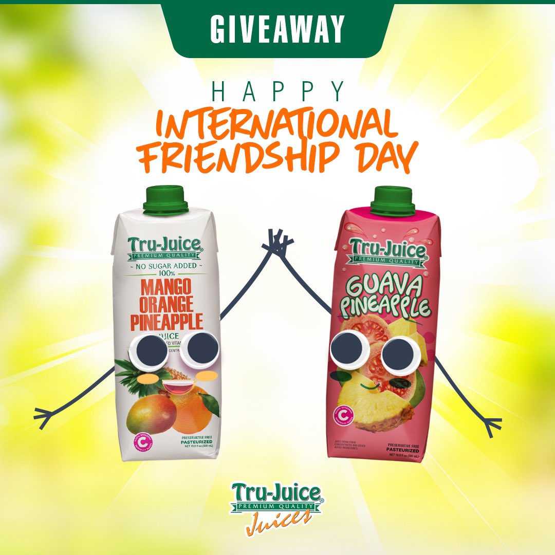 RealTruJuice's tweet photo. ��� For a chance to win TWO cases of 500ml Tru-Juice:
1. Retweet this post and tag your bestie. Ensure you both are following @realtrujuice
3. Comment the hashtags #TruFriend #TruJuice

Winners will be chosen randomly and announced on Monday, August 3, 2020. https://t.co/cyMP3Uc3tC