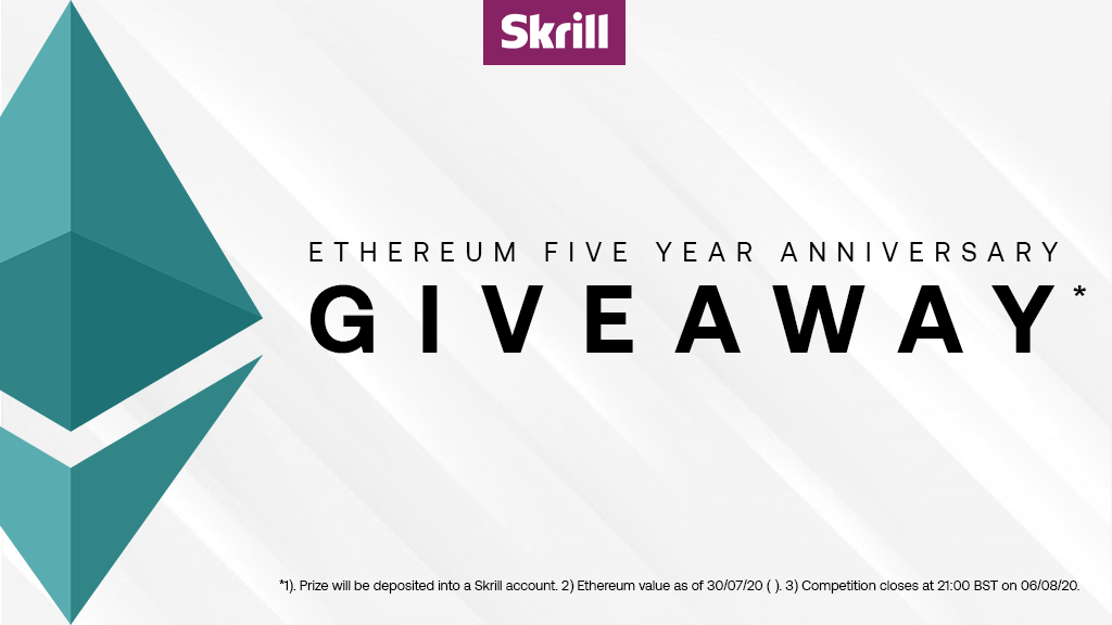 ⭐ GIVEAWAY! ⭐

To celebrate the 5th anniversary of #Ethereum, we're giving away the value of ONE #ETH ($322.57)! 

To enter...
✅ FOLLOW <a href="/SkrillCrypto/">SkrillCrypto</a>
✅ RT this tweet
✅ TAG a friend and tell us your favourite altcoin

Goodluck!