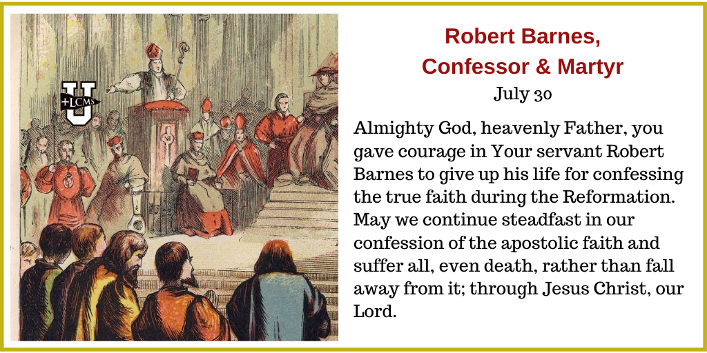 lcmsu's tweet photo. Do you know any Lutherans actually martyred for their faith? Well, Martin Luther did. Today we commemorate him: Robert Barnes, Confessor and Martyr.

To learn more about this fascinating history: 
https://t.co/HYZYICMdlT https://t.co/whBJYzAxGF