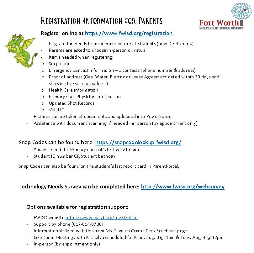 CarrollPeakES's tweet photo. Carroll Peak Families: Please see the registration FAQ information below. 
Carroll Peak Families: ¡Consulte la información de Preguntas frecuentes sobre el registro a continuación. https://t.co/U5cUL2afPv