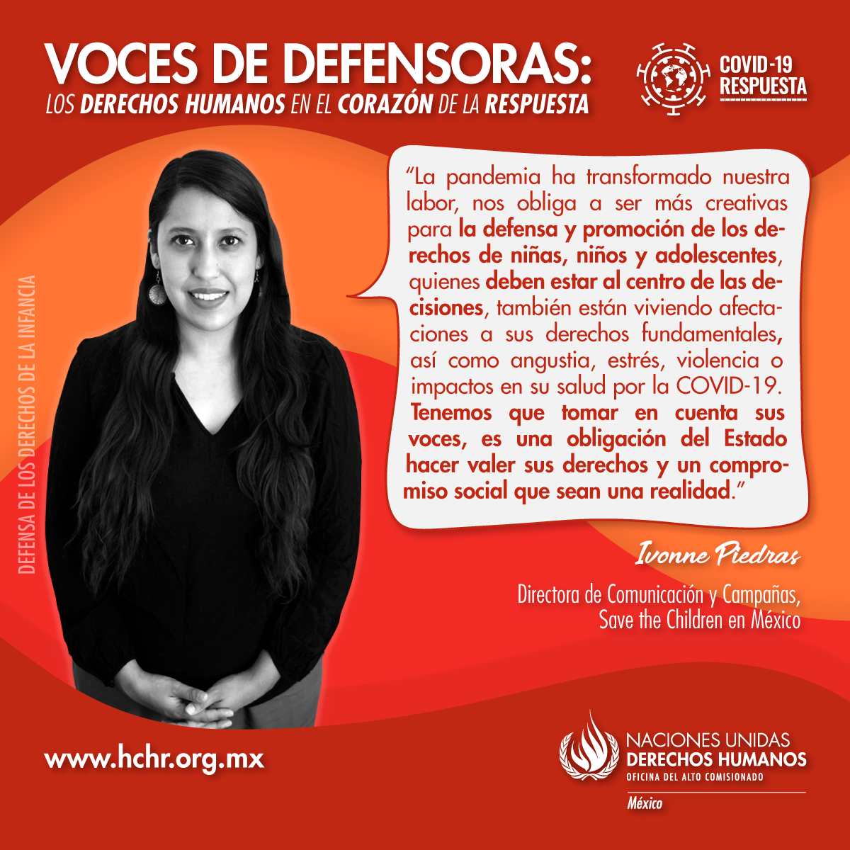 ONUDHmexico's tweet photo. Ivonne Piedras es directora de Comunicación y Campañas en @SaveChildrenMx, su voz lucha en defensa de los derechos de niñas, niños y adolescentes, quienes deben ser escuchados para comprender las afectaciones que viven por la pandemia.
#VocesDeDefensoras #ONUMxCovid19 https://t.co/8Fzr8wM1aX